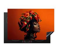 KitchenYeah© Protection Pour Plaque Induction 77x51 cm Plaque de Deco Cuisine Protégé Cache De Cuisson Vitroceramique Femme - Piments - Fleurs