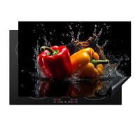 KitchenYeah© Protection Pour Plaque Induction 78x52 cm Deco Cuisine Protégé Cache De Cuisson Vitroceramique Piment doux - Eau - Noir - Légume - Rouge - Jaune