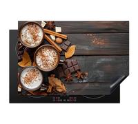KitchenYeah© Protection Pour Plaque Induction 78x52 cm Deco Cuisine Protégé Cache De Cuisson Vitroceramique Chocolat - Automne - Feuilles - Gravure sur bois - Nature morte - Cannelle