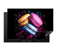 KitchenYeah© Protection Pour Plaque Induction 78x52 cm Plaque de Deco Cuisine Protégé Cache De Cuisson Vitroceramique Macarons - Dessert - Graffiti - Coloré - Rose - Bleu - Jaune