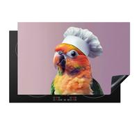 KitchenYeah© Protection Pour Plaque Induction 80x52 cm Plaque de Deco Cuisine Protégé Cache De Cuisson Vitroceramique Perroquet - Toque de Chef - Curieux - Oiseau