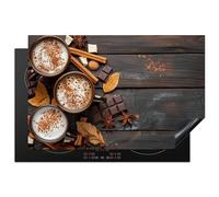 KitchenYeah© Protection Pour Plaque Induction 81x52 cm Deco Cuisine Protégé Cache De Cuisson Vitroceramique Chocolat - Automne - Feuilles - Gravure sur bois - Nature morte - Cannelle