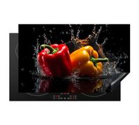 KitchenYeah© Protection Pour Plaque Induction 83x51 cm Deco Cuisine Protégé Cache De Cuisson Vitroceramique Piment doux - Eau - Noir - Légume - Rouge - Jaune