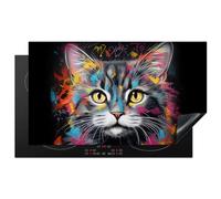 KitchenYeah© Protection Pour Plaque Induction 90x52 cm Plaque de Deco Cuisine Protégé Cache De Cuisson Vitroceramique Chat - Graffiti - Animaux - Couleurs - Gris
