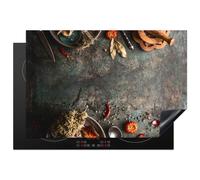 KitchenYeah© Protection Pour Plaque Induction Cuisiniere Accessoire | 76x52 cm Deco Cuisine Protégé Cache Cuisson Vitroceramique Marbre - Légumes - Automne - Citrouille - Rustique - Herbes