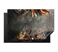 KitchenYeah© Protection Pour Plaque Induction Cuisiniere Accessoire | 77x52 cm Deco Cuisine Protégé Cache Cuisson Vitroceramique Marbre - Légumes - Automne - Citrouille - Rustique - Herbes