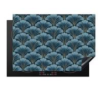 KitchenYeah© Protection Pour Plaque Induction Deco Cuisine Protégé Cache | 75x52 cm - Cuisson Vitroceramique Motif - Feuille de ginkgo - Bleu