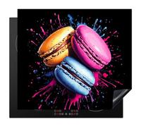 KitchenYeah© Protection Pour Plaque Induction Plaque de Deco Cuisine | 59x52 cm - Protégé Cache De Cuisson Vitroceramique Macarons - Dessert - Graffiti - Coloré - Rose - Bleu - Jaune