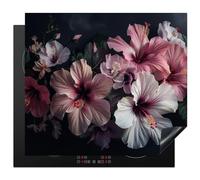 KitchenYeah© Protege Couvre Plaque De Cuisson Deco Cuisine Tapis Protection Protecteur Induction 57x51 cm Hibiscus - Fleurs - Rose - Feuille - Nature morte - Nature