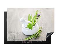 KitchenYeah© Protege Couvre Plaque De Cuisson Deco Cuisine Tapis Protection Protecteur Induction 75x52 cm herbes aromatiques - vert - blanc - récipient - 75x52 cm