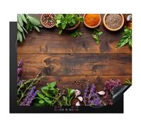 KitchenYeah© Protege Couvre Plaque De Cuisson Deco Cuisine Tapis Protection Protecteur Induction Gadget 65x52 cm Lavande - Fleurs - Herbes - Épices - Épreuve sur bois