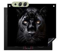 KitchenYeah© Protege Couvre Plaque De Cuisson Décoration Cuisine Tapis | 59x51 cm - Protection Protecteur Induction, Mur Panthère - Animaux - Noir - Portrait