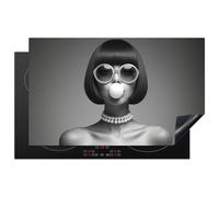 KitchenYeah© Protege Couvre Plaque De Cuisson Décoration Cuisine Tapis | 83x51 cm - Protection Protecteur Induction Femme - Noir et Blanc - Collier - Lunettes Soleil