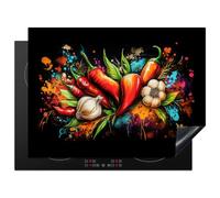 KitchenYeah© Protege Couvre Plaque De Cuisson Décoration Cuisine Tapis Protection Protecteur Induction 70x52 cm Légumes - Poivre - Ail - Graffiti - Peinture - Coloré