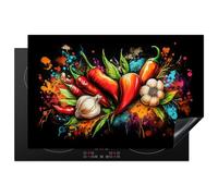KitchenYeah© Protege Couvre Plaque De Cuisson Décoration Cuisine Tapis Protection Protecteur Induction 80x52 cm Légumes - Poivre - Ail - Graffiti - Peinture - Coloré