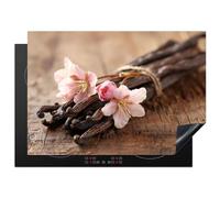 KitchenYeah© Protege Couvre Plaque De Cuisson Décoration Cuisine Tapis Protection Protecteur Induction 75x52 cm Vanille - Fleurs - Gousses de vanille - Bois - Rose