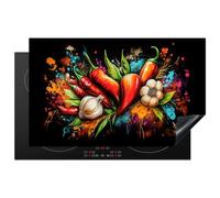 KitchenYeah© Protege Couvre Plaque De Cuisson Décoration Cuisine Tapis Protection Protecteur Induction 83x51 cm Légumes - Poivre - Ail - Graffiti - Peinture - Coloré