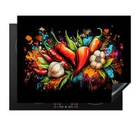 KitchenYeah© Protege Couvre Plaque De Cuisson Décoration Cuisine Tapis Protection Protecteur Induction 77x59 cm Légumes - Poivre - Ail - Graffiti - Peinture - Coloré