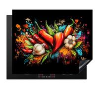 KitchenYeah© Protege Couvre Plaque De Cuisson Décoration Cuisine Tapis Protection Protecteur Induction 65x52 cm Légumes - Poivre - Ail - Graffiti - Peinture - Coloré