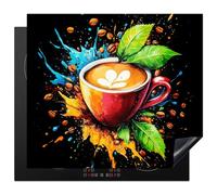 KitchenYeah© Protege Couvre Plaque De Cuisson Décoration Cuisine Tapis Protection Protecteur Induction 58x51 cm Café - Graffiti - Boisson - Abstrait