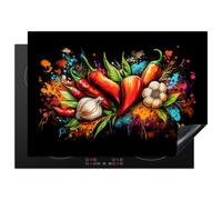 KitchenYeah© Protege Couvre Plaque De Cuisson Décoration Cuisine Tapis Protection Protecteur Induction 75x52 cm Légumes - Poivre - Ail - Graffiti - Peinture - Coloré