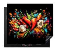 KitchenYeah© Protege Couvre Plaque De Cuisson Décoration Cuisine Tapis Protection Protecteur Induction 59x52 cm Légumes - Poivre - Ail - Graffiti - Peinture - Coloré