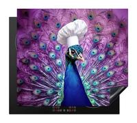 KitchenYeah© Protege Plaque Induction 57x51 cm Decoration Cuisine Tapis de Protection Pour Plan De Travail Cuisson Protégé Paon - Toque de Chef - Cool - Violet