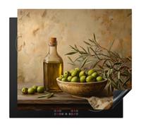 KitchenYeah© Protège Plaque Induction 58x51 cm Deco Cuisine Accessoire Pratique Protection De Vitroceramique Kitchen Gadget Olives - Nature Morte - Vintage
