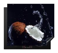 KitchenYeah© Protege Plaque Induction 59x51 cm Decoration Cuisine Tapis de Protection Pour Plan De Travail Cuisson Protégé Noix de coco - Nature morte - Eau - Noire - Fruit