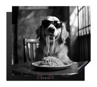 KitchenYeah© Protège Plaque Induction 59x52 cm Deco Cuisine Accessoire Pratique Protection De Vitroceramique Kitchen Gadget Golden Retriever - Chien - Gai - Assiette Spaghetti - Noir - Blanc
