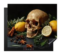 KitchenYeah© Protège Plaque Induction 60x52 cm Deco Cuisine Accessoire Pratique Protection De Vitroceramique Kitchen Gadget Squelette - Citron - Nourriture - Tête de Mort - Cannelle - Épices