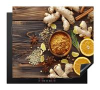 KitchenYeah© Protège Plaque Induction 60x52 cm Deco Cuisine Protection Pour Plan De Travail Cuisson Protégé Epices - Gingembre - Citron - Epices - Nature morte - Gravure sur bois