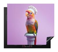 KitchenYeah© Protege Plaque Induction 60x52 cm Decoration Cuisine Tapis de Protection Pour Plan De Travail Cuisson Protégé Perroquet - Toque de Chef - Pilier - Oiseau