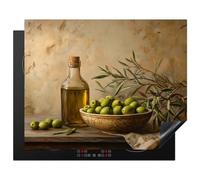KitchenYeah© Protège Plaque Induction 65x52 cm Deco Cuisine Accessoire Pratique Protection De Vitroceramique Kitchen Gadget Olives - Nature Morte - Vintage