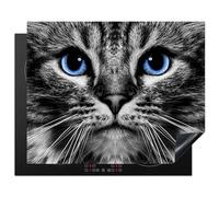 KitchenYeah© Protège Plaque Induction 65x52 cm Deco Cuisine Accessoire Pratique Protection De Vitroceramique Kitchen Gadget Chat - Noir - Blanc - Yeux - Bleu