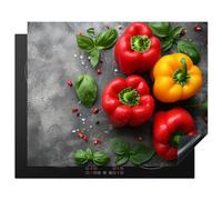 KitchenYeah© Protege Plaque Induction 65x52 cm Deco Cuisine Accessoires Pratique Protection De Vitroceramique Poivrons - Béton - Légumes - Feuilles