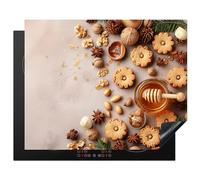 KitchenYeah© Protège Plaque Induction 65x52 cm Deco Cuisine Protection Pour Plan De Travail Cuisson Protégé Miel - Biscuits - Béton - Automne