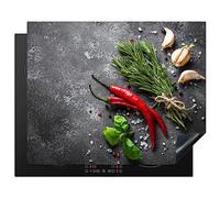 KitchenYeah© Protege Plaque Induction 65x52 cm Decoration Cuisine Tapis de Protection Pour Plan De Travail Cuisson Protégé Poivre - Herbes - Epices - Béton