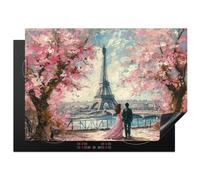 KitchenYeah© Protège Plaque Induction 75x52 cm Deco Cuisine Accessoire Pratique Protection De Vitroceramique Kitchen Gadget Tour Eiffel - Couple - Rose - Romantique - Arbres - Paris