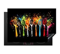 KitchenYeah© Protege Plaque Induction 75x52 cm Decoration Cuisine Tapis de Protection Pour Plan De Travail Cuisson Protégé Cuillères - Épices - Modern - Graffiti - Coloré