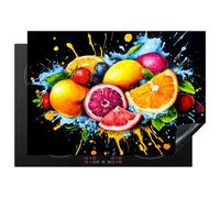 KitchenYeah© Protege Plaque Induction 75x52 cm Decoration Cuisine Tapis de Protection Pour Plan De Travail Cuisson Protégé Fruit - Graffiti - Coloré - Orange - Fraise - Abstrait