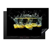 KitchenYeah© Protège Plaque Induction 77x51 cm Deco Cuisine Protection Tapis Pour Plan De Travail Cuisson Protégé Citron - Fruit - Jaune - Nature morte - Eau