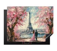 KitchenYeah© Protège Plaque Induction 77x59 cm Deco Cuisine Accessoire Pratique Protection De Vitroceramique Kitchen Gadget Tour Eiffel - Couple - Rose - Romantique - Arbres - Paris