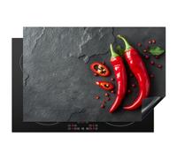 KitchenYeah© Protege Plaque Induction 78x52 cm Deco Cuisine Accessoires Pratique Protection De Vitroceramique Piment - Béton - Légumes - Piments