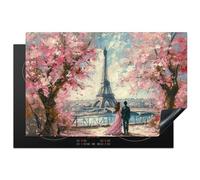 KitchenYeah© Protège Plaque Induction 80x52 cm Deco Cuisine Accessoire Pratique Protection De Vitroceramique Kitchen Gadget Tour Eiffel - Couple - Rose - Romantique - Arbres - Paris