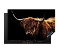 KitchenYeah© Protege Plaque Induction 80x52 cm Deco Cuisine Accessoires Pratique Protection De Vitroceramique Highlander écossais - Cornes - Noir - Animaux - Nature - Sauvage - Vache