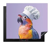 KitchenYeah© Protège Plaque Induction Deco Cuisine Accessoire Pratique | 60x52 cm - Protection De Vitroceramique Kitchen Gadget Perroquet - Toque de Chef - Violet - Mignon