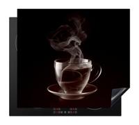 KitchenYeah© Protège Plaque Induction Deco Cuisine Accessoire Pratique | 60x52 cm - Protection De Vitroceramique Kitchen Gadget Tasse - Thé - Noir - Blanc