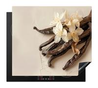 KitchenYeah© Protège Plaque Induction Deco Cuisine Accessoire Pratique | 60x52 cm - Protection De Vitroceramique Kitchen Gadget Vanille - Floral - Beige