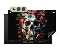 KitchenYeah© Protège Plaque Induction Deco Cuisine Accessoire Pratique | 83x51 cm - Protection De Vitroceramique Kitchen Gadget, Couvercle Anti Eclaboussure Crâne - Fleurs - Rose